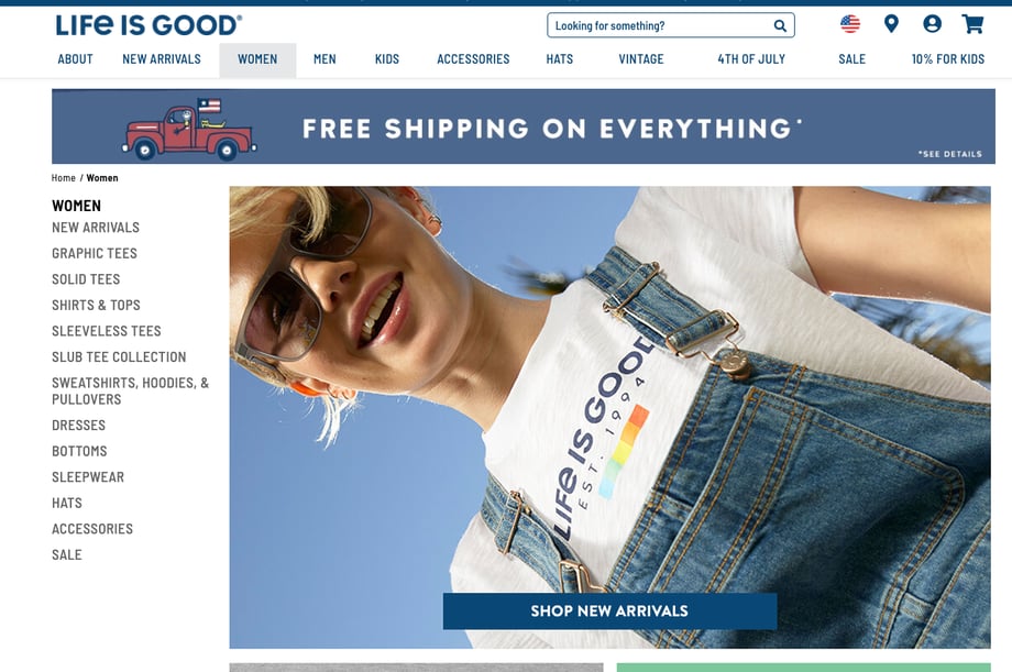 Screenshot with image of a young woman by Bryan Sheffield for the Life is Good clothing company