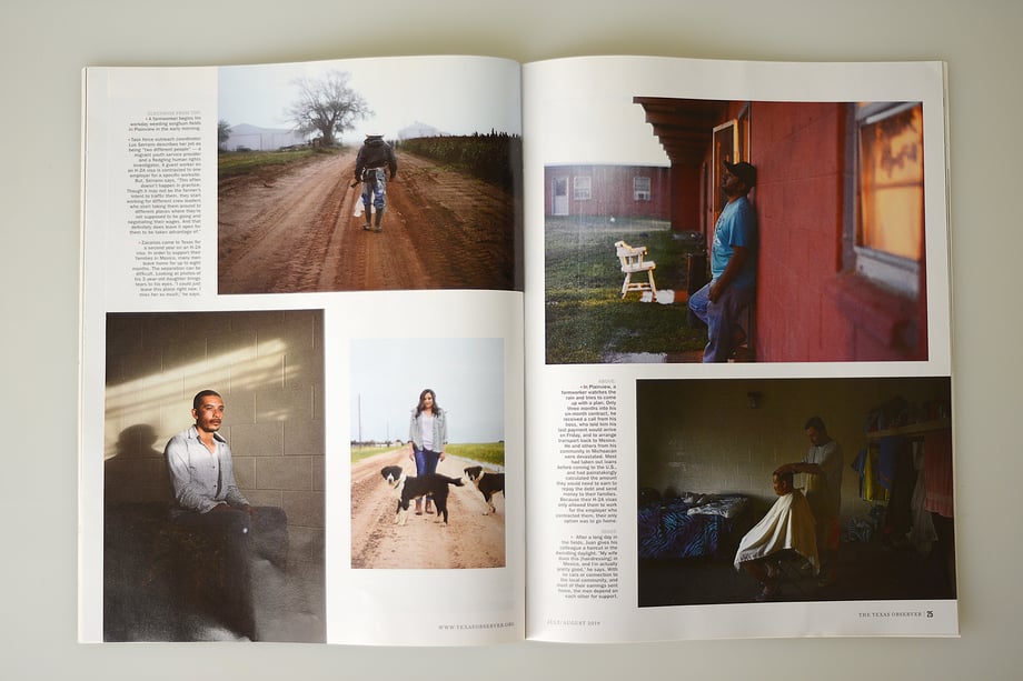 Tear sheet of foreign laborers for The Texas Observer where Dana Ullman documents human and labor trafficking.