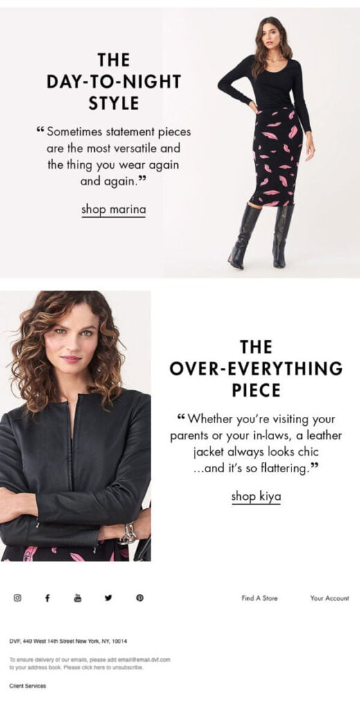 Tearsheet from DVF's website featuring the packing photo by Linda Campos.