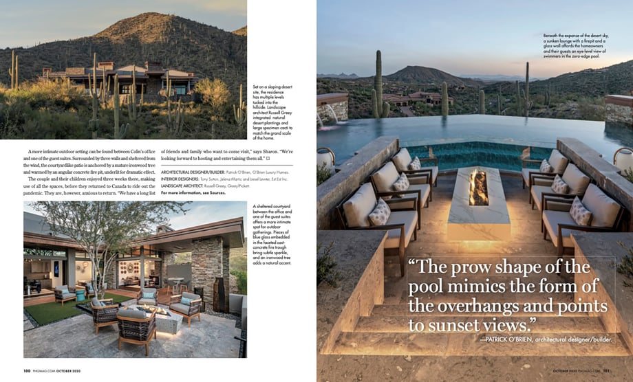 Tearsheet of luxury vacation home in Scottsdale, Arizona shot by Michael Duerinckx for Est Est Interior Design, featured in Phoenix Home & Garden magazine