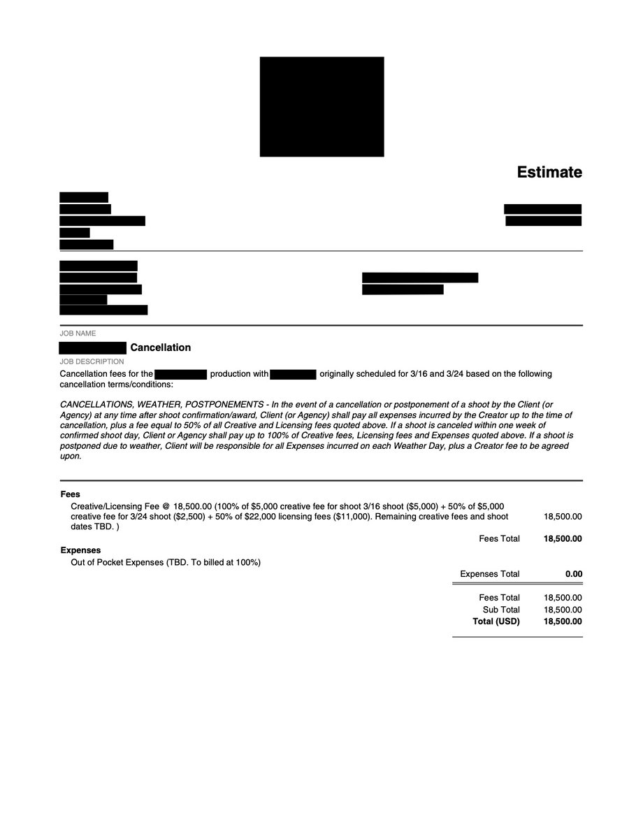 Redacted contract from a project cancelled by COVID-19