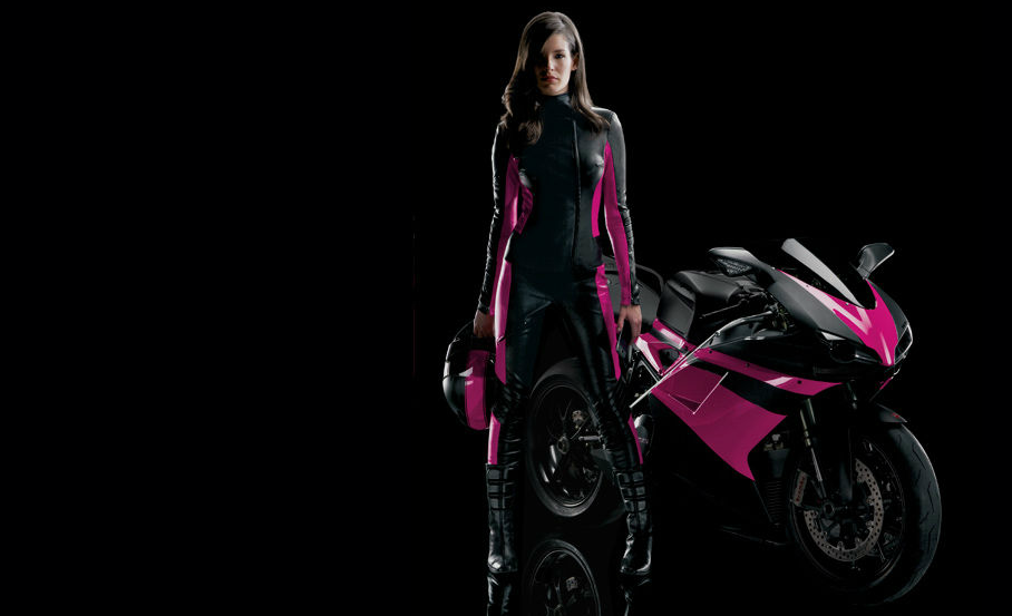T-mobile ad featuring woman next to a motorcycle; photograph by Caesar Lima