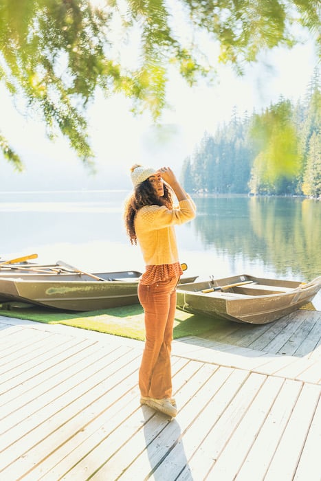 Model posing in front of Lost Lake shot by Lance Koudele 