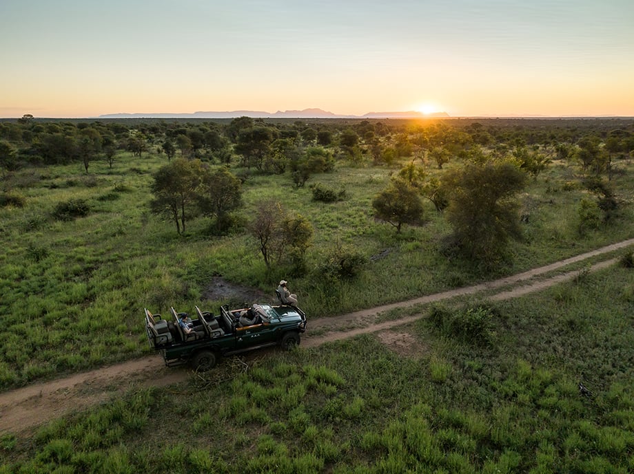 Timbavati Private Nature Reserve Reserve, Kruger National Park with sunset on safari drive by Ben Pipe
