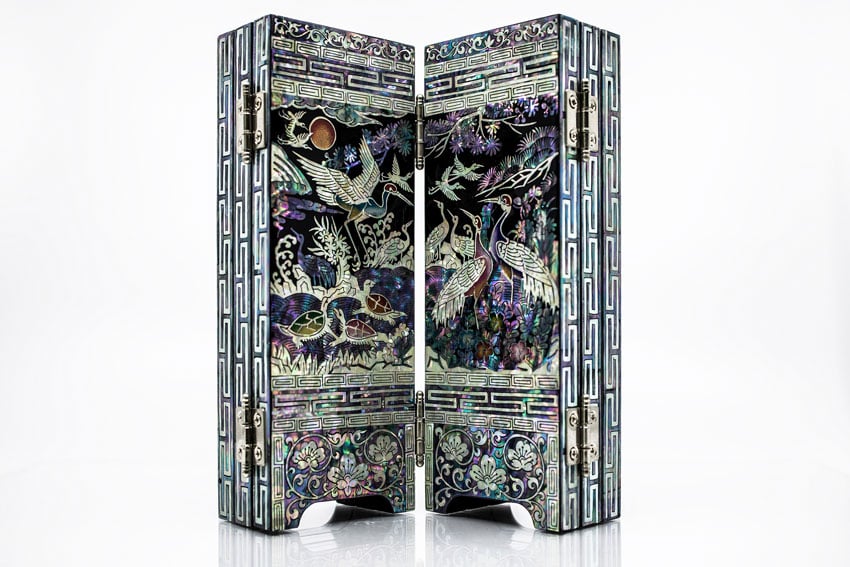 Shea Winter's intricate mother of pearl room divider from Seoul