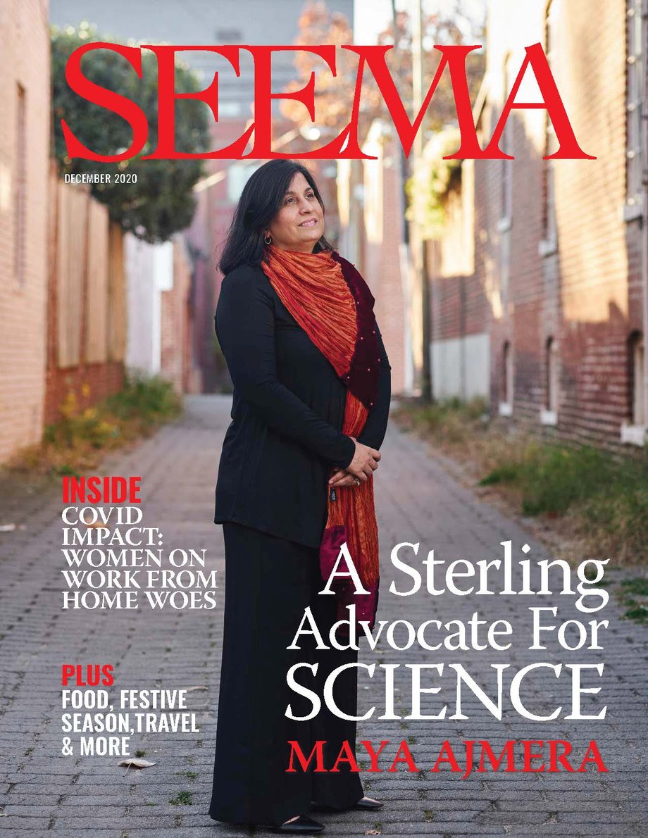 SEEMA magazine's December 2020 cover photograph of Maya Ajmera by Shravya Kag