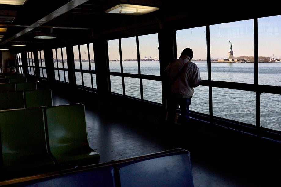 Interior image of the Staten Island ferry during the COVID pandemic by Stephen Speranza