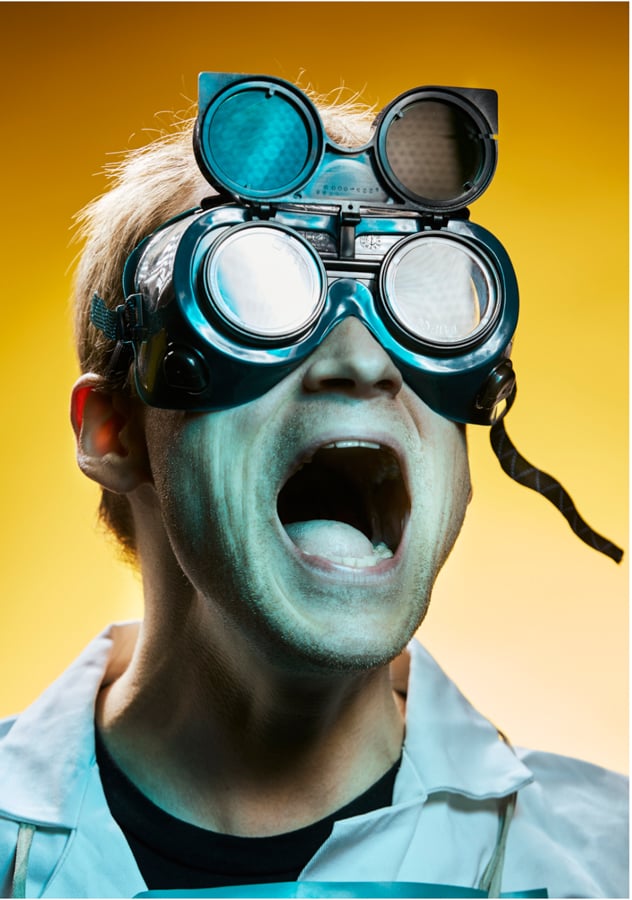 A man yells as he wears eye protecting gear by photographer Stevie Chris of Philadelphia, Pennsylvania 