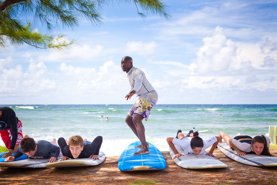 Zed's surf school at Surfer's Point on the South Coast of Barbados by photographer Susan Seubert of Portland, Oregon 