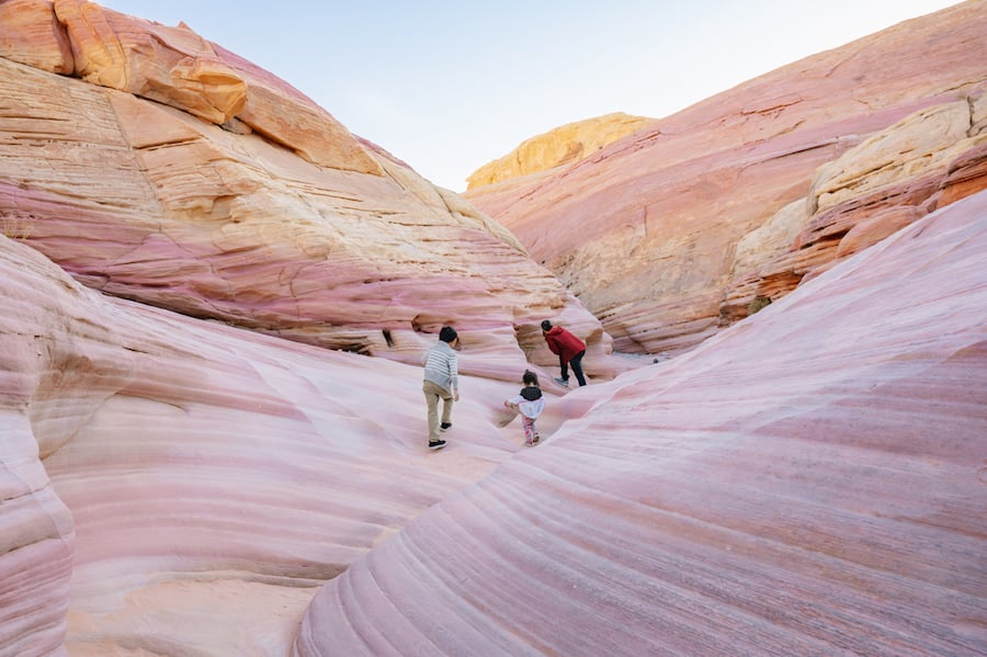 A family climbing through the Pastel Canyons in Nevada by photographer Tiffany Luong of Alhambra, California. 