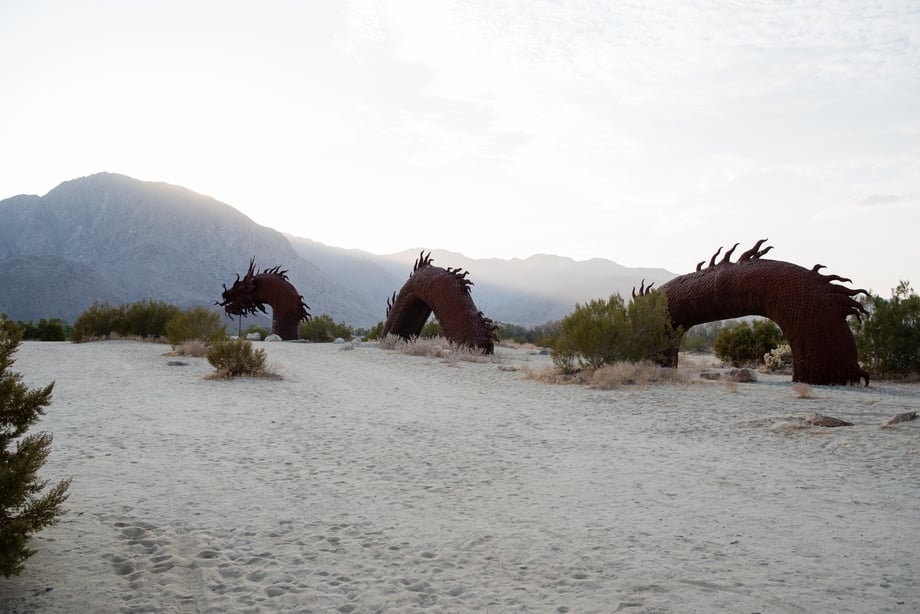 Tiffany Luong photographs Ricardo Brecedas giant serpent sculpture in the desert for Westways