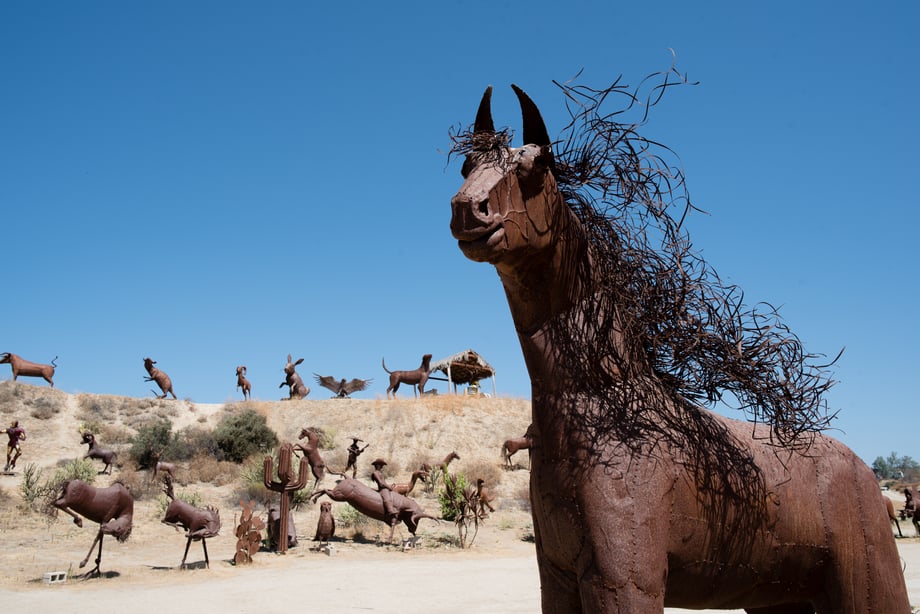 Tiffany Luong photographs Brecedas horse sculptures through the dessert for Westways