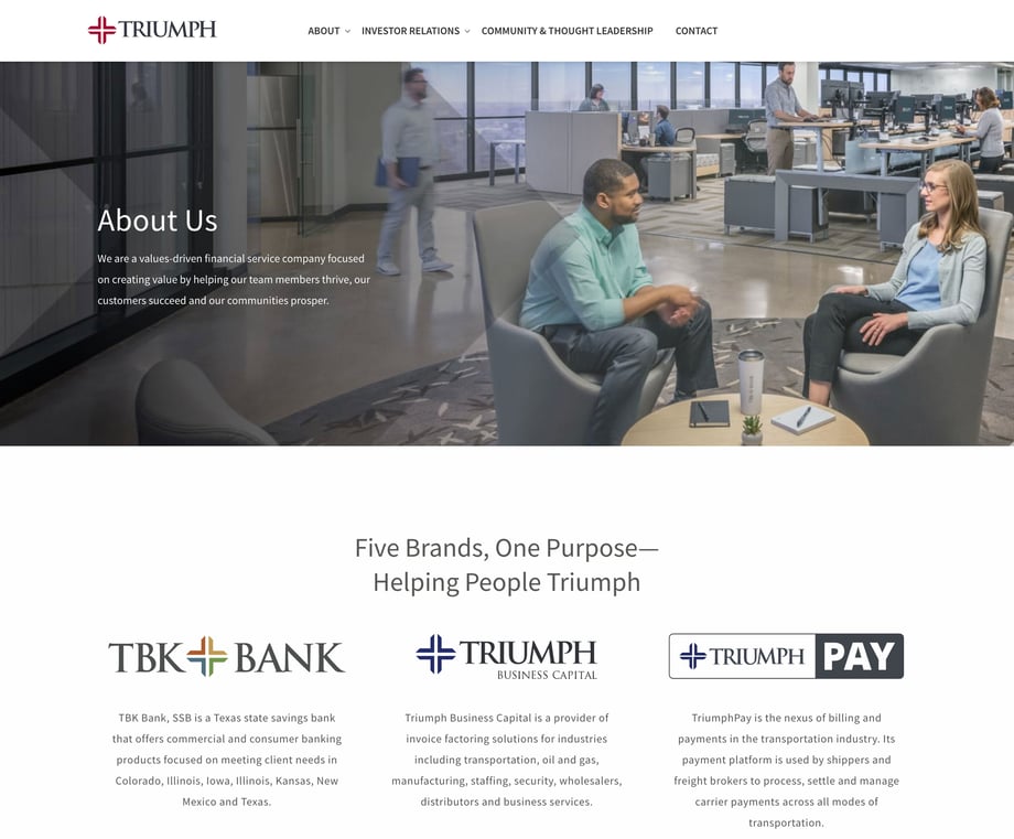 Wade Griffith Triumph Bancorp Tearsheet About Us