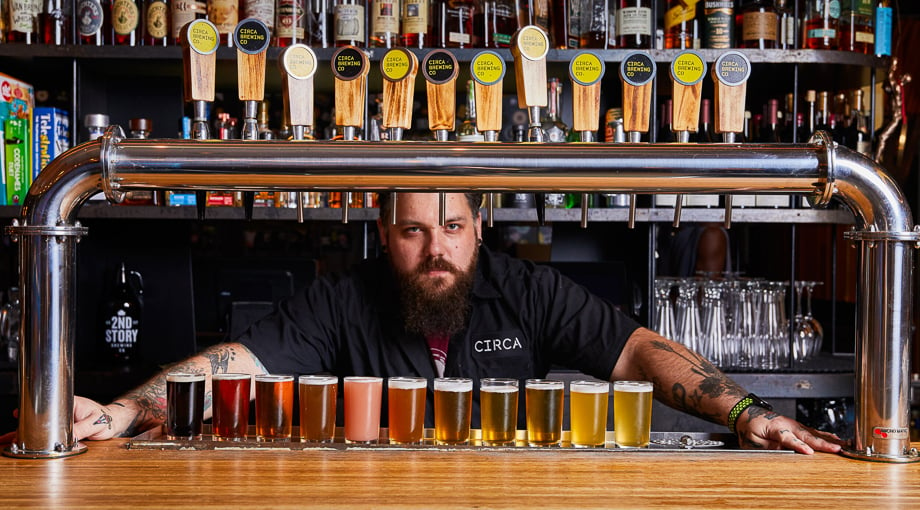 Photo of Circa Brewing Co bartender or owner taken by New York City-based beverage photographer Alex Sewald. 