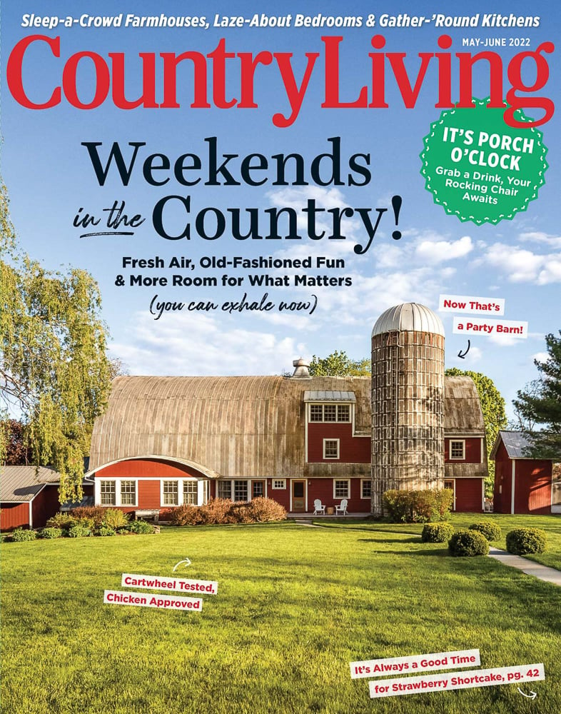 Country Living May-June 2022 cover photo of a converted dairy barn taken by Andy Ryan. 