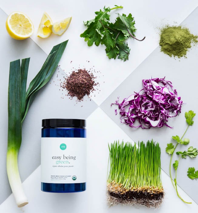 Photo of various natural ingredients and an Ora supplement bottle taken by Berlin-based product photographer Annie Martin. 