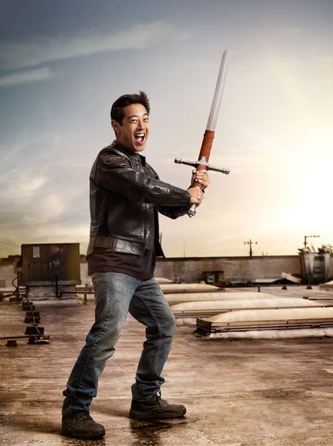 Blair Bunting Grant Imahara with the sword
