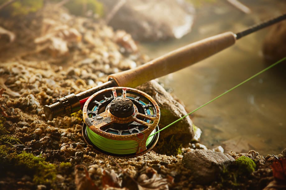 Photo of a Cheeky fishing reel outdoors taken by Boston-based product photographer Christian Goulette. 