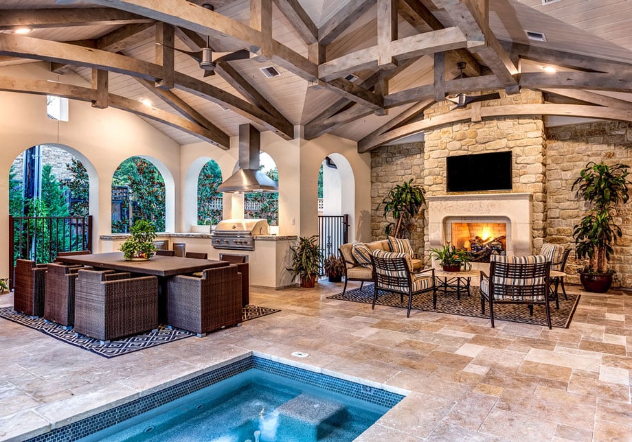 Photo of a home's interior including an indoor pool taken by Houston-based architecture photographer Connie Anderson. 