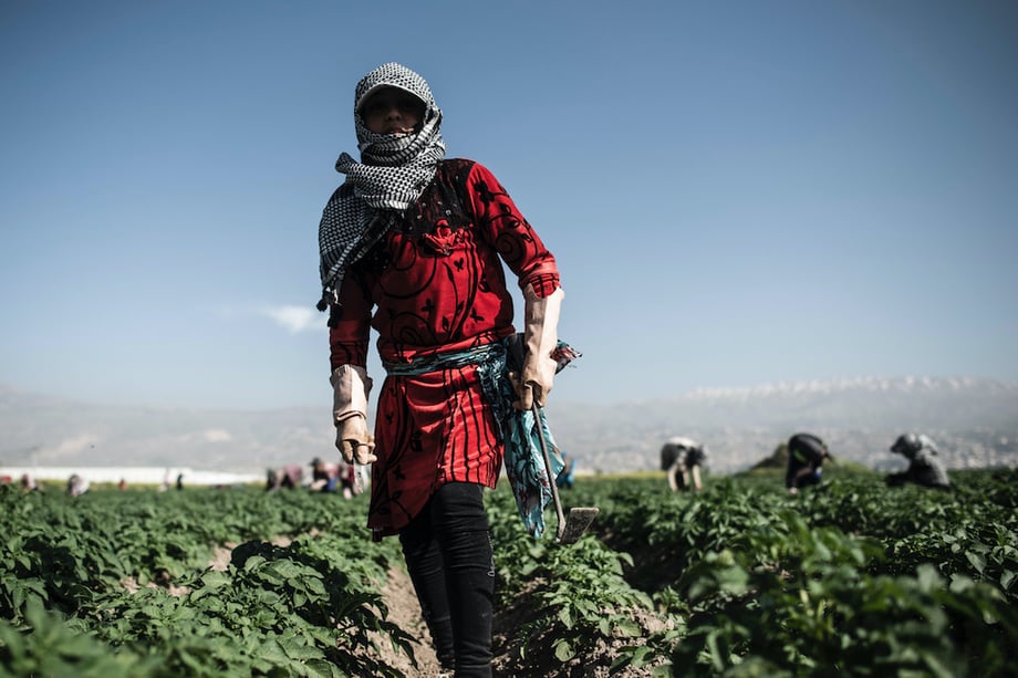 Photo of a Syrian girl working in a potato field in Lebanon's Bekaa Valley taken by Erol Gurian.
