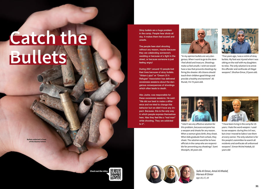 Photo of stray bullets in a teenager's hands, in the Ourvoice magazine project. 