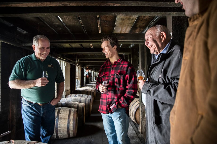 Fernando Decillis photographs Matthew McConaughey and distillers Jimmy and Eddie Russell for Wild Turkey Bourbon.