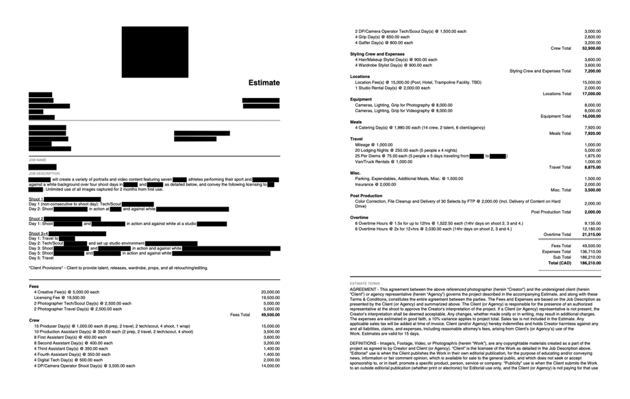 Redacted contract from a project cancelled by COVID-19