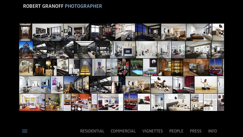 screenshot of Robert Granoff's original flash-based website's grid view
