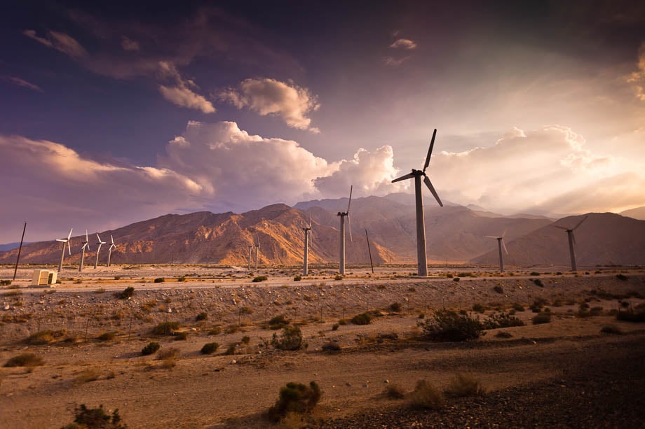 Photo of a windmill farm taken by Los Angeles-based industrial photographer Hal Bergman. 
