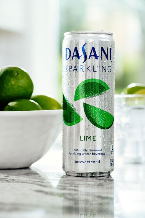 photo of a can of Dasani sparkling lime water beverage taken by Atlanta-based product photographer duo Hales Photo. 