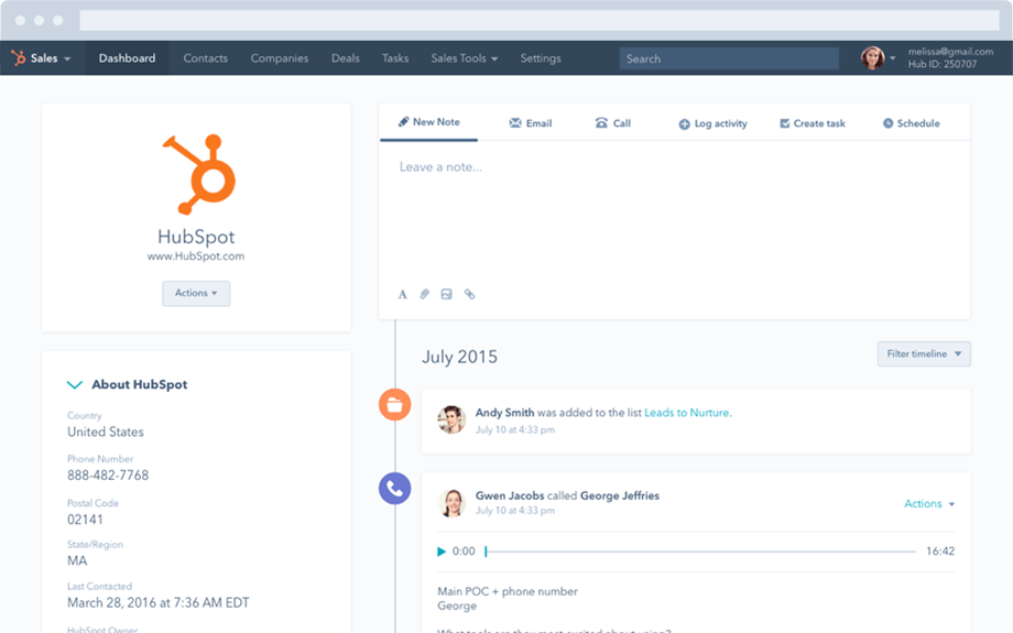 Screenshot of HubSpot's Interface