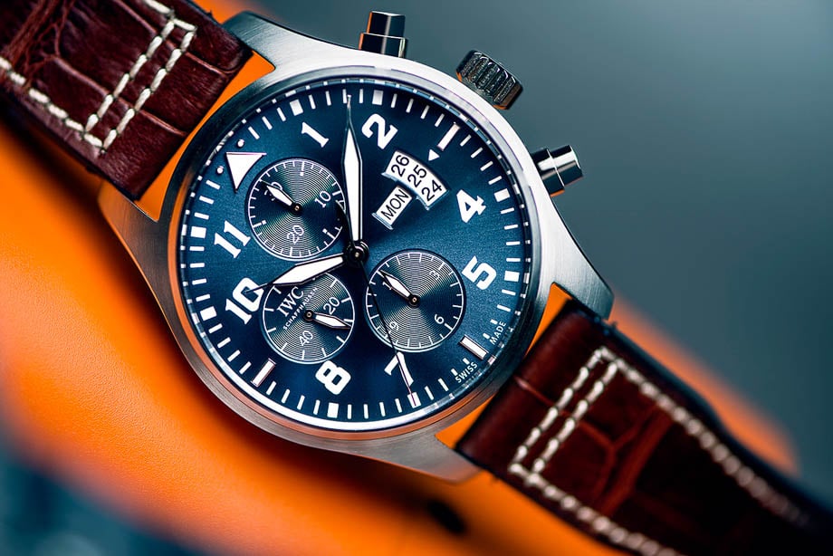 Close-up photo of an IWC Schaffhausen watch taken by Miami-based product photographer Ivan Nava. 
