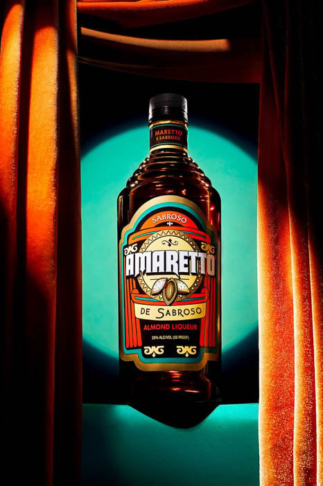 Photo of an Amaretto Almond Liquor bottle taken by Chicago-based product photographer Jason Little.