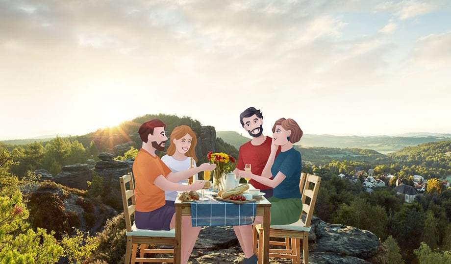 A double date on top of a cliff in Bohemian Switzerland for the České Švýcarsko We Miss People campaign. 