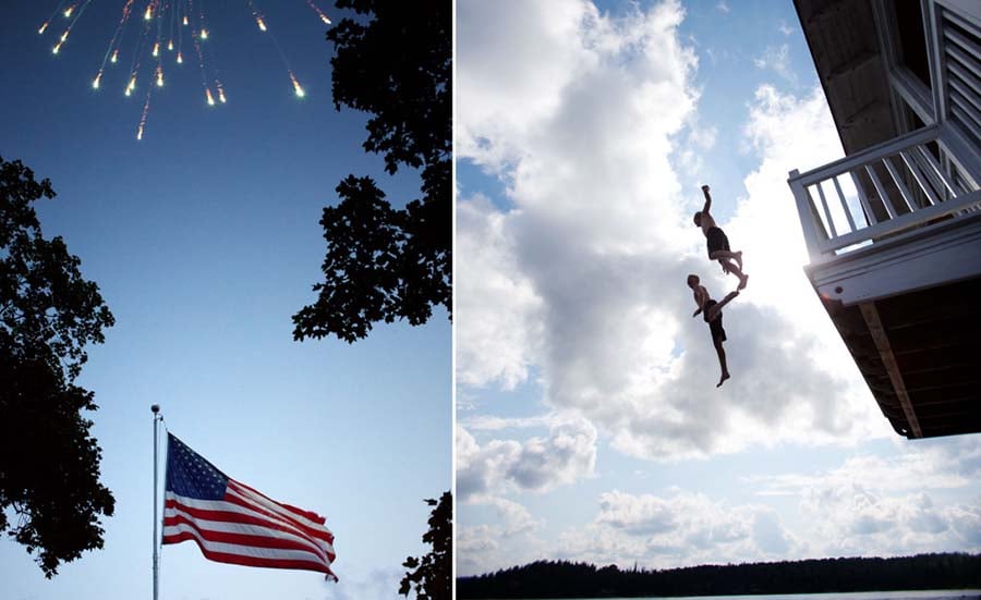 Sara Rubinstein (Minneapolis, Minnesota) photographed an American flag and people jumping off a balcony