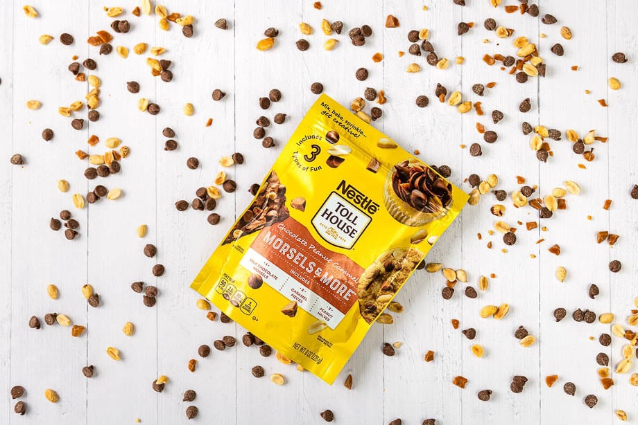 Photo of a Nestle chocolate peanut caramel pieces package taken by Atlanta-based product photographer Lauren Liz.