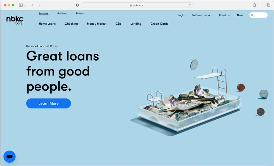nbkc Bank website screenshot featuring a mini swimming pool filled with money taken by Lauren Pusateri. 
