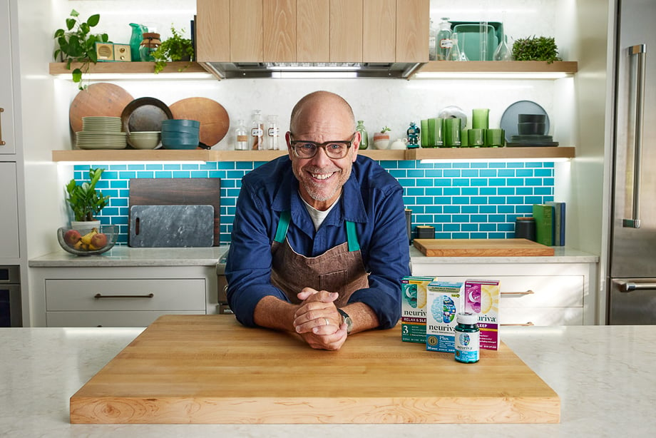 Photo of Alton Brown with the Neuriva product line in a kitchen taken by Atlanta-based lifestyle photographer Lindsey Dowell. 