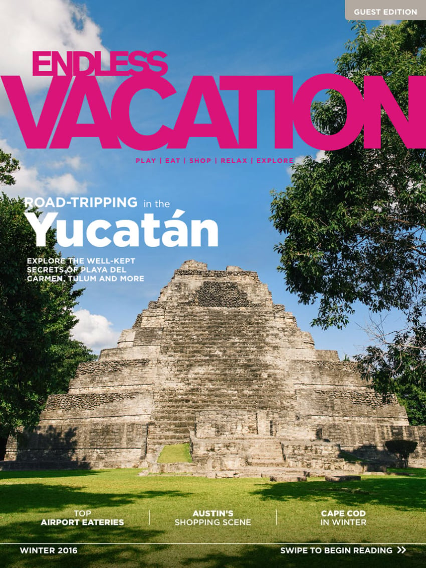 cover of endless vacation magazine featuring ruins in yucatan by Matt Dutile