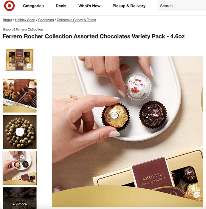 Tearsheet of Ferrero Roche on Target website.