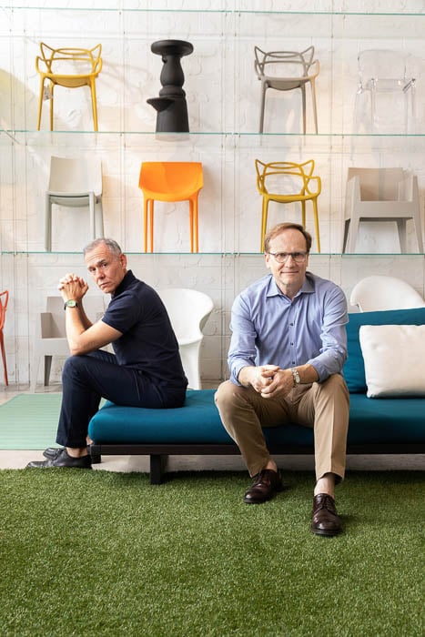 Casual business portrait of two businessmen seated taken by Atlanta-based corporate photographer Patrick Heagney. 