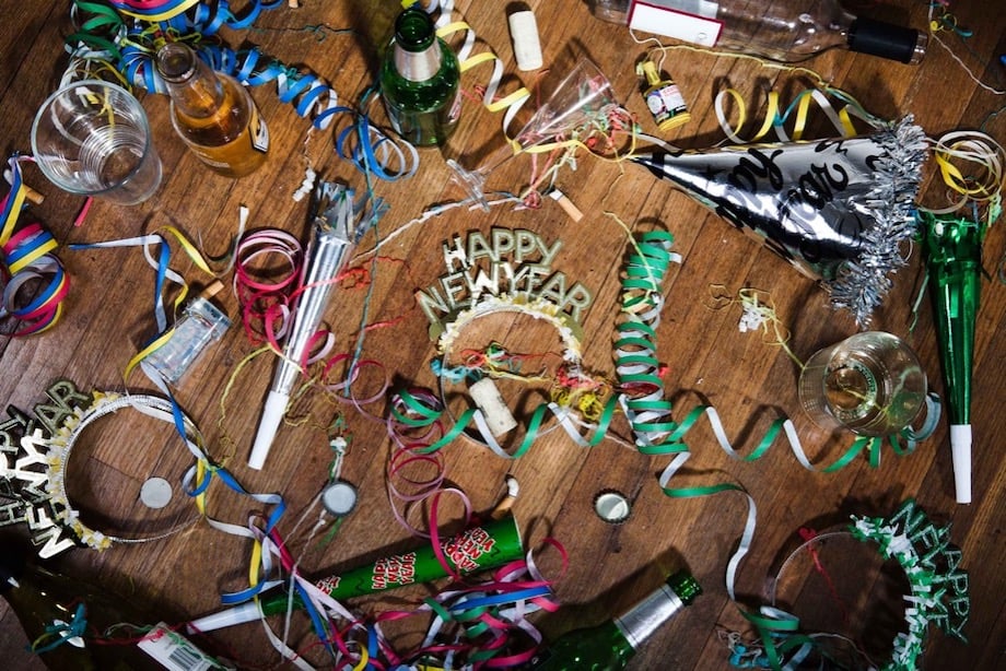 Still life of the aftermath of a New Year's Eve party, by Los Angeles product photographer Patrick Strattner.