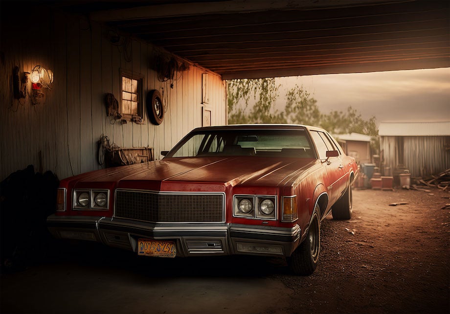 Image of an old car created by photographer Teri Campbell using AI technology Midjourney.