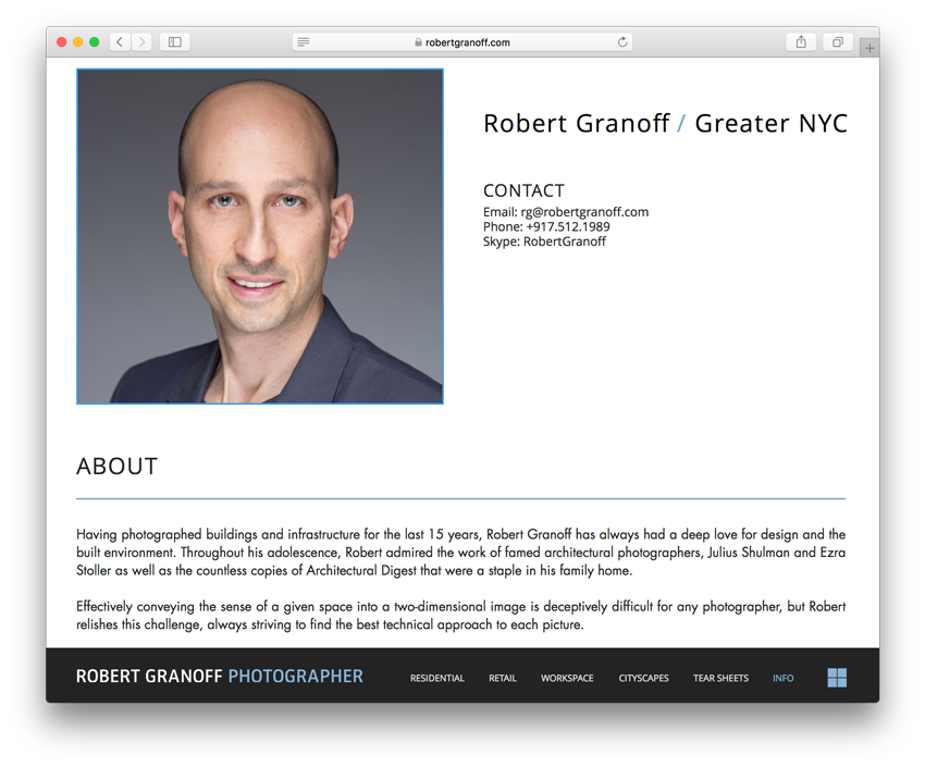 Robert Granoff's new photographer bio and headshot