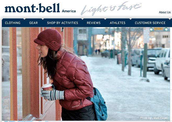 Photo of a woman dressed in winter clothing for Montbell America by Anchorage-based adventure/outdoor photography duo Matt & Agnes Hage.