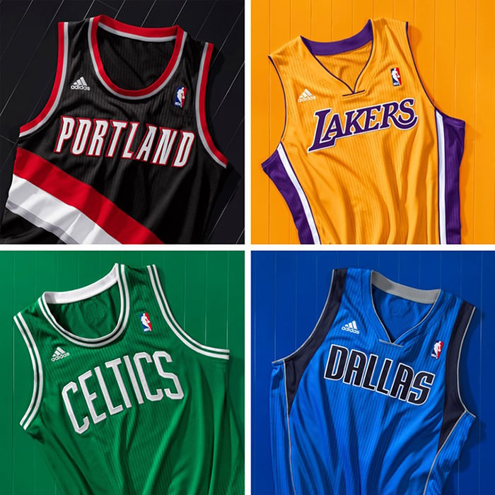 Photos of NBA jerseys for Adidas Basketball by Portland-based still life and conceptual photographer Jim Golden. 