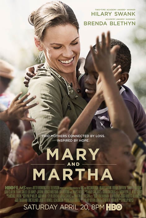Photo of Hilary Swank on a Mary and Martha poster taken by South Africa-based celebrity portraiture photographer David Bloomer. 