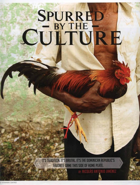 Photo of a man holding a rooster in the Dominican Republic for Cigar Snob Magazine taken by New York-based portraiture and fine art photographer Giovanni Savino.