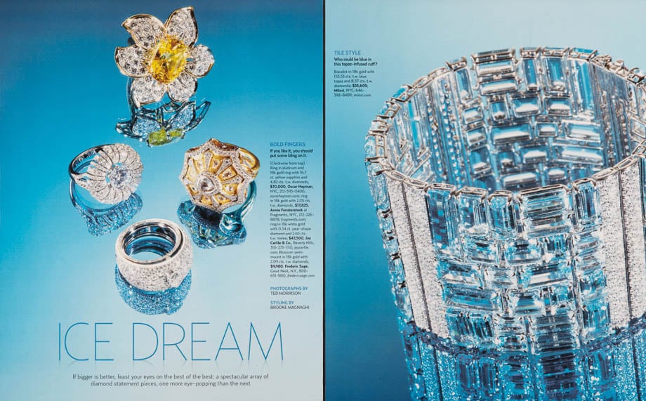 Photos of diamond jewelry taken for JCK Magazine by New York-based still life and product photographer Ted Morrison 