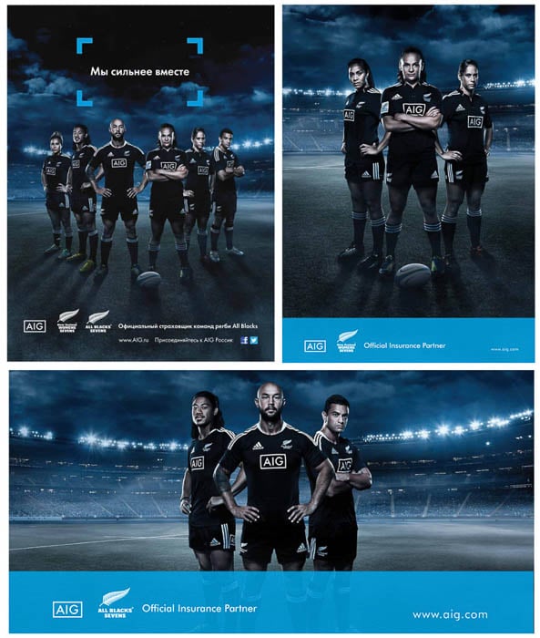 Photos of male and female All Blacks Sevens Rugby players taken for AIG by New Zealand-based sports and fitness photographer Graeme Murray.